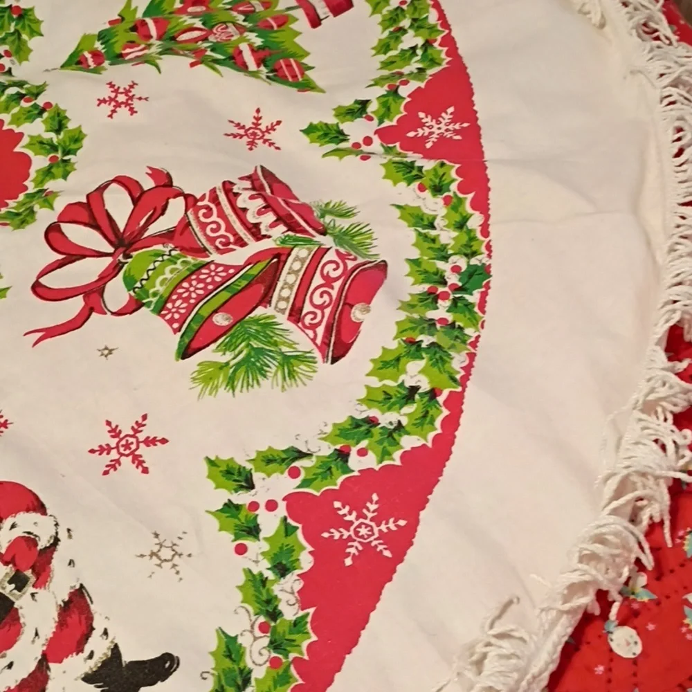 Holiday Tree Skirt with Santa and Christmas Patterns